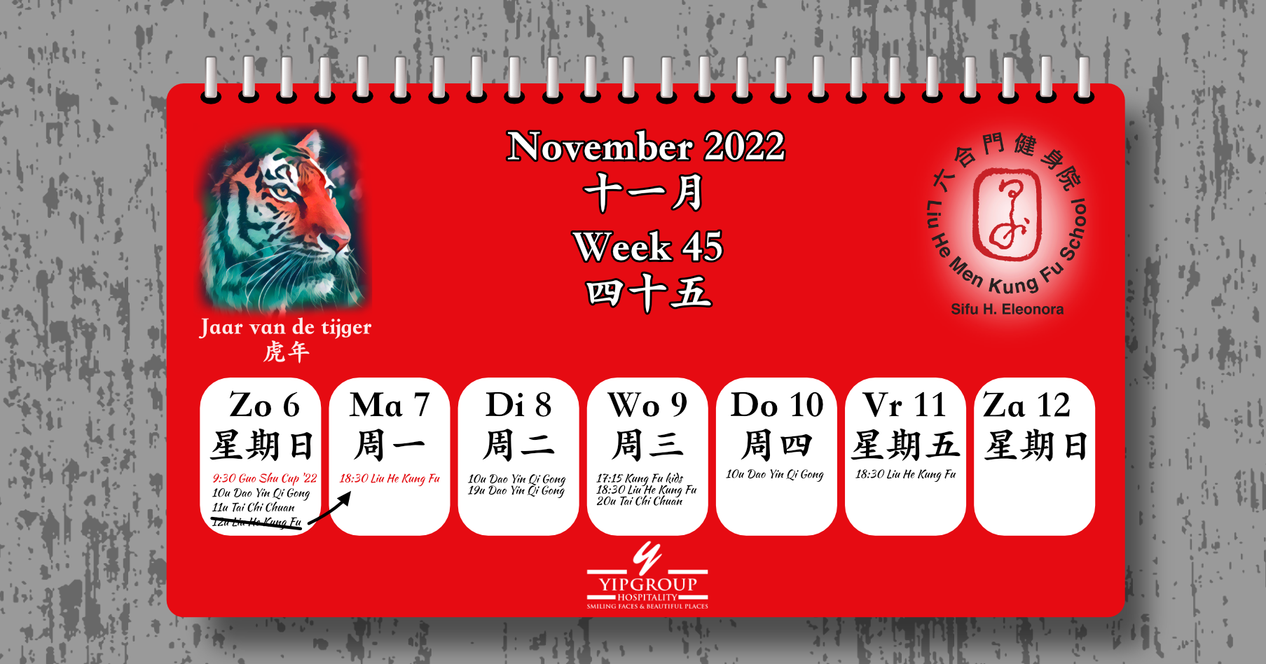 Dao Yin Qi Gong, Tai Chi en Kung Fu lessen zondag 6 november 2022